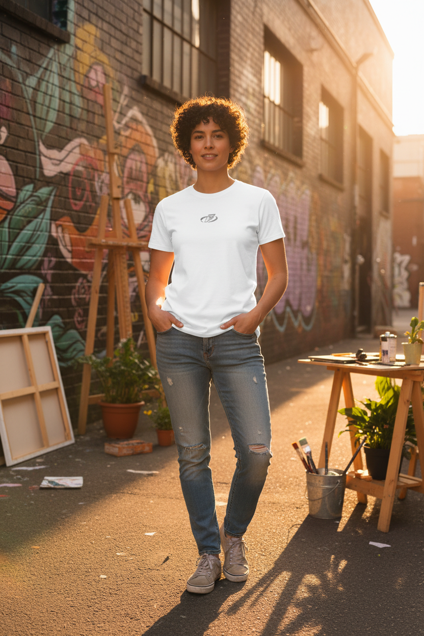 Creative Outdoor - White Tee Larger Silver Logo